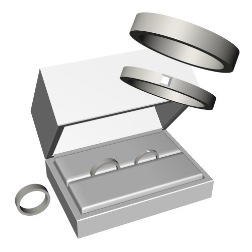 【3Dモデルデータ】ケース付きペアリング（平打ち・プリンセスカット）【3D model, wedding ring and jewelry case】