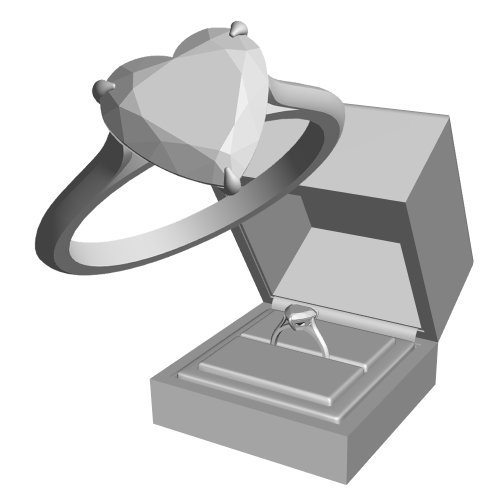 【3Dモデルデータ】リング14 : ケース入りのハートの指輪（5ｃｔアップ）【3D model engagement ring】
