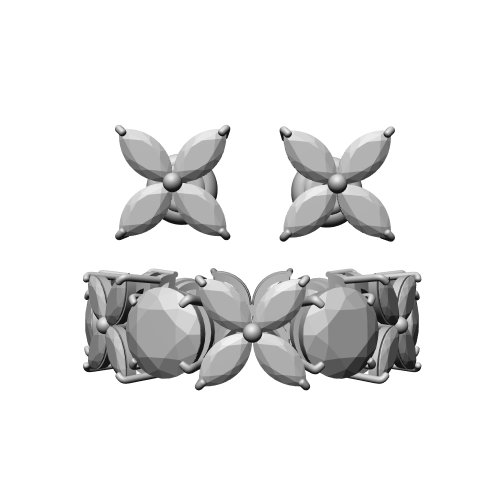 【3Dモデルデータ】リング15＋ピアス6（セットジュエリー）【3D model ring15-earring6】